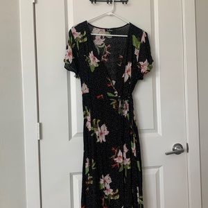 Lulus Black Floral wrap dress